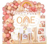 YJDFWAUT Boho Rainbow 1st Birthday Decorations, Bohemian First Decorations, Bohemian Rainbow Baby Monthly Milestone Photo Banner Highchair Banner, Neutral Rainbow Cake Topper Bohemian Crown Hat for