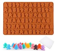 YJDM Christmas Silicone Chocolate Moulds, 70-Cavity Mini Christmas Tree Snowman Santa Gingerbread Man Bell Gummy Candy Mold DIY Baking Molds for Chocolate, Jelly, Biscuits Xmas Deco with Scraper