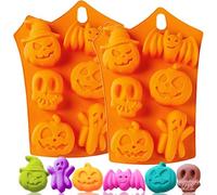 YJDM Halloween Silicone Mold, 2PCS Bat Pumpkin Face Skull Ghost Silicone Chocolate Sugar Craft Candy Baking Mold for DIY Cookies Chocolate Candy Gummy, Cake Decoration, Halloween Party