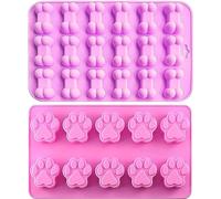 YJDM Silicone Chocolate Moulds, 2PCS Non-Stick Cat Paw & Dog Bone Shaped Baking Molds Ice Cube Trays, Puppy Cat Paw DIY Moulds for Making Candy, Chocolate, Gummy, Jelly, Soap, Cookies, Pet Treats