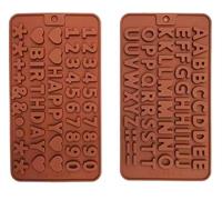 YJDM Silicone Letters Numbers Mould, Silicone Happy Birthday Symbols Alphabet Chocolate Baking DIY Molds, Cake Pan Candy Biscuit Tray for Cake Decoration with Dropper