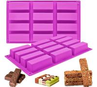 YJDM Silicone Rectangle Granola Bar Molds, 2 Packs Nutrition Energy Cereal Bar Moulds, Chocolate Granola Bar Deep Silicone Mould for Baking Bread Brownie Cheesecake Butter Soap Molds (12 Cavity)