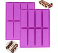 YJDM Silicone Rectangle Granola Bar Molds, 2 Packs Nutrition Energy Cereal Bar Moulds, Chocolate Granola Bar Deep Silicone Mould for Baking Bread Brownie Cheesecake Butter Soap Molds (8 Cavity)