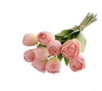 YJDOORPLAY Artificial 9-Head Tulip Bouquet with Burnt Edges, Silk Fake Flowers for Home Wedding Decor, Year-Round Blooming Arrangement for Living Room Dining Table(Shallow pink)