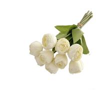 YJDOORPLAY Artificial 9-Head Tulip Bouquet with Burnt Edges, Silk Fake Flowers for Home Wedding Decor, Year-Round Blooming Arrangement for Living Room Dining Table(White)