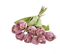 YJDOORPLAY Artificial 9-Head Tulip Bouquet with Burnt Edges, Silk Fake Flowers for Home Wedding Decor, Year-Round Blooming Arrangement for Living Room Dining Table(Purple)