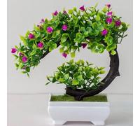 YJDOORPLAY Artificial Small Bonsai Tree Potted Plants Decorative Fake Flowers Ornaments for Home Living Room Garden Decoration Indoor Outdoor Use Plastic Material(Fuchsia)