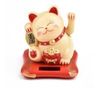 YJDOORPLAY Solar Powered Beckoning Lucky Cat Figurine 2.5 Inch Wave Hand Maneki Neko Fortune Japanese Symbol Car Dashboard Home Office Decor(Yellow)