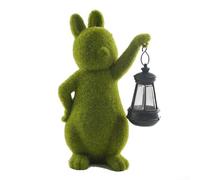 YJDOORPLAY Solar Rabbit Garden Statue, Weather-Resistant Resin Outdoor Decor with Auto LED Light for Patio Lawn Yard, Unique for Mom and Friends, Green, 21x13.5x9.5cm(Solar power plantin)