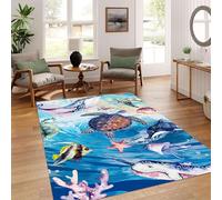 YJDRUG 3D Blue Starfish Ocean Rug 120x180cm - Non-Slip, Washable, Soft Low Pile, Dolphin Turtle Tropical Fish Reef Design for Summer Home Decor, Bathroom, Kids Room
