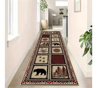 YJDRUG Bear Hallway Rug,80x200cm,Country Pine Cones Maple Leaf Bear Paw Print Non-Slip Washable Kitchen Rug，Durable Anti-Slip Low Pile Non-Shedding Home Decor Entry Carpets, for Family Bedside