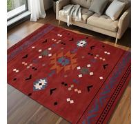 YJDRUG Boho Southwestern Tribal Rug 60x110cm - Non-Slip Washable Geometric Floor Mat In Red, Brown & Black - Modern Tribal Style Rug for Living Room & Bedroom Decor
