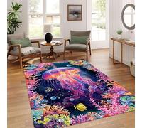 YJDRUG Coastal Area Rugs, 60x90cm 3D Jellyfish Printed Non-Slip Rug, Underwater World Bedroom Rug & Washable Kitchen Floor Mat for Living Room, Bathroom, Kids Room Decor - Vibrant & Durable Floor Mat