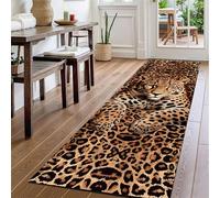 YJDRUG Leopard Print Runner Rug ,80x220cm,Anti-Slip Hallway Carpet With 3D Leopard Pattern, Washable Long Rugs for Stairs, Kitchen, Living Room, Durable Faux Animal Print Floor Mat