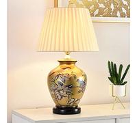 YJDZ 20-Inch Flower & Bird Ceramic LED Table Lamp, Chinoiserie Style, Cottage Modern, Perfect for Bedside, Living Room, Family Room, Dining Room Decor(Black)