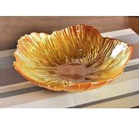 YJDZ Nordic Modern Crystal Glass Fruit Bowl, Pearlescent Flower Shape, Large Decorative Snack Plate for Household Use(Orange,25.7x6.3cm)