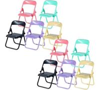 Yjemle 10Pcs Foldable Chair Phone Stand, Mini Universal Mobile Holder in Candy Colors - Cute Desk Decor Accessories, Portable Stool Organizer for Workspace, Gift Ideas and Miniature Decorative Items