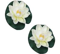 Yjemle 2Pcs Artificial Floating Foam Lotus Flowers White with Water Lily Pad Ornaments,for Patio Koi Pond Pool Aquarium Home Garden Wedding Party Holiday Decoration Water Gardens and Ponds