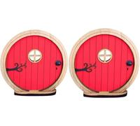 Yjemle 2Pcs Red Fairy Garden Door for Tree, Doors for Trees Outdoor & Tree Trunk, Mini Fairy Garden Sculpture Lawn Ornament Decor, Fairytale Tiny House Mini Gift, Fairytales Door Decoration