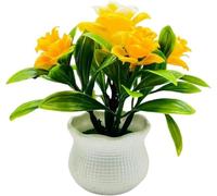 Yjemle Yellow Artificial Flowers, Fake Flowers, Artificial Plants Indoor, Artificial Potted Plants 5 Rose Flower Head Wedding Faux Floral Bonsai Indoor Outdoor Home Desktop Decoration