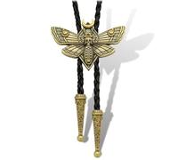 Yjfeshion Bolo Tie for Men Death Head Moth Bolo Tie Native Insect Moon Moth Pendant Handmade Leather Goth Accessories for Men Women Vintage Copper