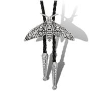 Yjfeshion Bolo Tie for Men Moon Movement Moth Bolo Tie Native Insect Pendant Handmade Leather Goth Punk Retro Bola Tie Vintage Silver