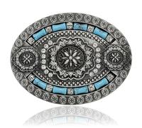 Yjfeshion Concho Vintage Floral Decorative Belt Buckle Native American Turquoise String of Beads Western Cowboy Buckles for Men Women Gift Silver