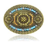 Yjfeshion Concho Vintage Floral Decorative Belt Buckle Native American Vintage Turquoise String of Beads Western Cowboy Buckles for Men Women Gift Vintage Copper