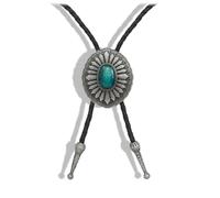 Yjfeshion Cowboy Bolo Tie Natural Color Stone Turquoise Obsidian Handmade Leather Bola Tie Western Cowboy Necklace Accessories for Men Women Vintage Silver Sword Green Stone