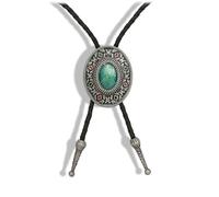 Yjfeshion Cowboy Bolo Tie Natural Color Stone Turquoise Obsidian Handmade Leather Bola Tie Western Cowboy Necklace Accessories for Men Women Vintage Silver Square Green Stone