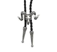 Yjfeshion Cowboy Vintage Bolo Tie Western Skull Goat Head Texas Bola Tie Rodeo Leather Necktie for Men Women Gift Vintage Silver