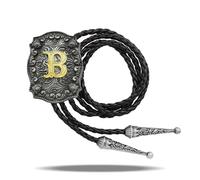 Yjfeshion Western Bolo Tie Golden Initial Letter ABJR to XYZ Cowboy Necktie Handmade Leather Bolo Tie for Men Women B