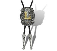 Yjfeshion Western Bolo Tie Golden Initial Letter ABJR to XYZ Cowboy Necktie Handmade Leather Bolo Tie for Men Women L