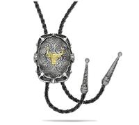 Yjfeshion Western bolo tie Longhorn Skull Bullhead Cowboy Necklace Prayer Cross Bola tie Cowboy Medal Design Handmade Leather Necktie Accessories for Men Women Longhorn Bull Edge Golden Bullhead
