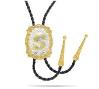 Yjfeshion Western Bolo Tie Shiny Golden Initial Letter ABJR to XYZ Cowboy Necktie Handmade Leather Bola Tie for Men Women S