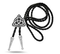 Yjfeshion Western Bolo Tie Viking Celtic Knot Cowboy Necktie Handmade Leather Trinity Knot Pendant Bolo Tie for Men Women Vintage Silver Triangle Knot