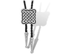 Yjfeshion Western Bolo Tie Viking Celtic Knot Cowboy Necktie Handmade Leather Trinity Knot Pendant Bolo Tie for Men Women Vintage Silver Square Knot