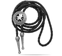 Yjfeshion Western Cowboy Bolo Tie Classic Star Pendant Design Handmade Rodeo Leather Necktie for Men Women Costume Vintage Silver