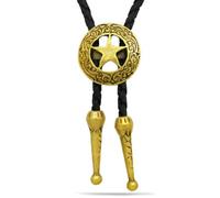 Yjfeshion Western Cowboy Bolo Tie Classic Star Pendant Design Handmade Rodeo Leather Necktie for Men Women Costume Vintage Gold