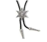 Yjfeshion Western Texas Longhorn bolo Tie Skull Bull Cowboy Bola Tie Vintage Hexagram Star Handmade Leather Necktie Accessories for Men Women Vintage Silver Hexagram Center Circle