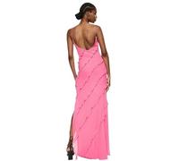 YJHLY Beach Dress Long Dress Summer Fashion Falbala Falbala Solid Color Trail Backless Sense Design Party Style Sleevess-20863-Pink-Sg