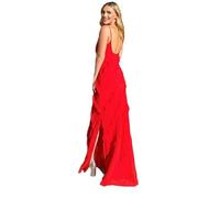 YJHLY Beach Dress Long Dress Summer Fashion Falbala Falbala Solid Color Trail Backless Sense Design Party Style Sleevess-20863-Red-L
