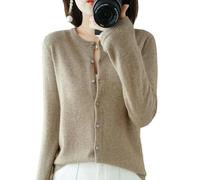 YJHLY Ladies Sweater Chic Autumn Winter Women‘S O-Neck Cardigan Sweater Solid Knitted Female Cardigan-Camel-M