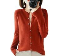 YJHLY Ladies Sweater Chic Autumn Winter Women‘S O-Neck Cardigan Sweater Solid Knitted Female Cardigan-Rust Red-L