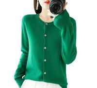 YJHLY Ladies Sweater Chic Autumn Winter Women‘S O-Neck Cardigan Sweater Solid Knitted Female Cardigan-Green-L