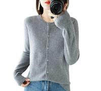 YJHLY Ladies Sweater Chic Autumn Winter Women‘S O-Neck Cardigan Sweater Solid Knitted Female Cardigan-Grey-S