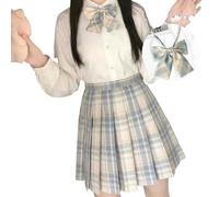 YJHLY Skirt Women Pleated Harajuku Preppy Style Summer Women Skirt Plaid Kawaii Y2K High Waist Dance Bow Skirt Mini Cute Japanese School Uniforms-15-Xs