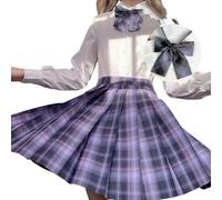 YJHLY Skirt Women Pleated Harajuku Preppy Style Summer Women Skirt Plaid Kawaii Y2K High Waist Dance Bow Skirt Mini Cute Japanese School Uniforms-22-Xs