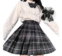 YJHLY Skirt Women Pleated Harajuku Preppy Style Summer Women Skirt Plaid Kawaii Y2K High Waist Dance Bow Skirt Mini Cute Japanese School Uniforms-14-Xs