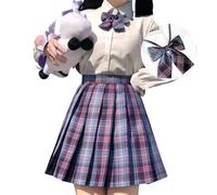 YJHLY Skirt Women Pleated Harajuku Preppy Style Summer Women Skirt Plaid Kawaii Y2K High Waist Dance Bow Skirt Mini Cute Japanese School Uniforms-9-Xs